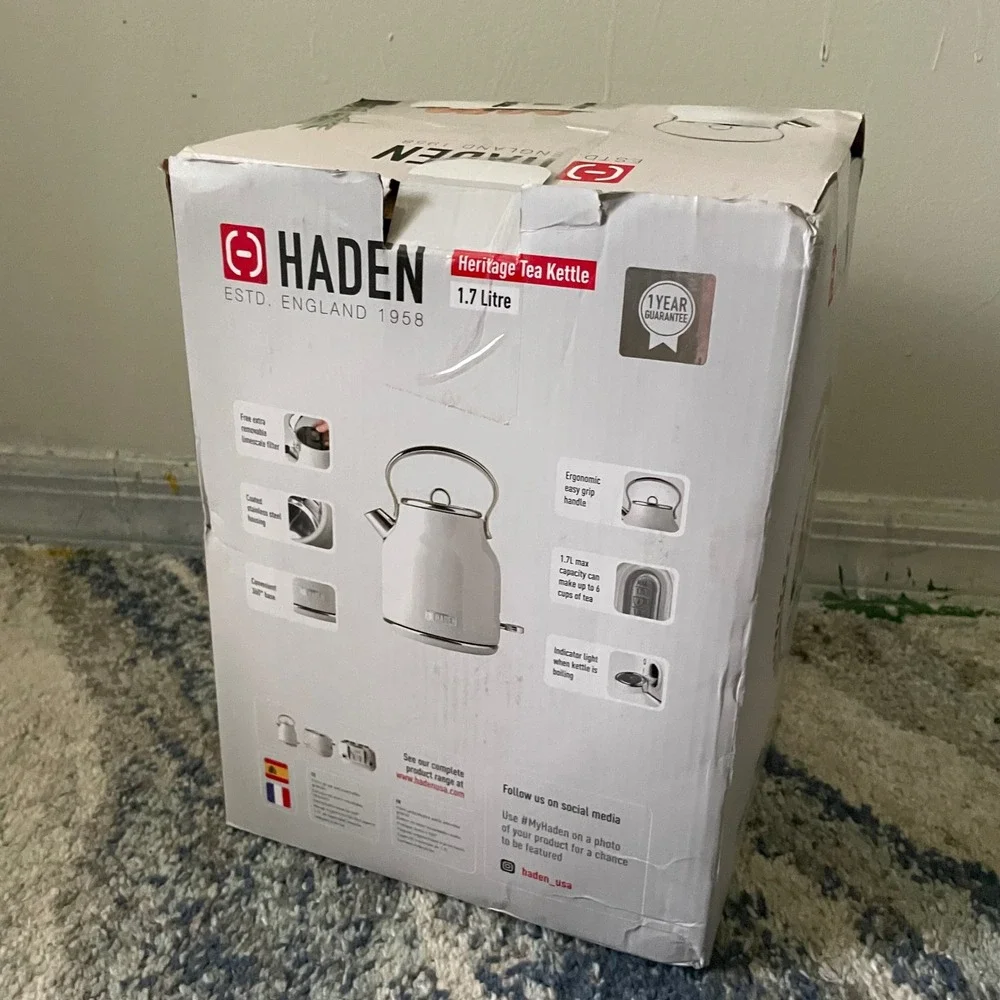 Haden Heritage 1.7L Electric Tea Kettle Ivory White Retro British Style 75004